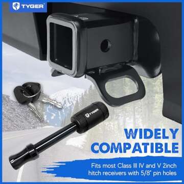 Tyger Auto Solid Hitch Lock Pin with Locking Key - 5/8 inch Pin Holes on 2 inch Receivers | Class III IV V | 19,000 lb Load Rating | TG-HL3U001B | Weatherproof Anti-Theft