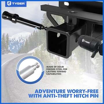Tyger Auto Solid Hitch Lock Pin with Locking Key - 5/8 inch Pin Holes on 2 inch Receivers | Class III IV V | 19,000 lb Load Rating | TG-HL3U001B | Weatherproof Anti-Theft