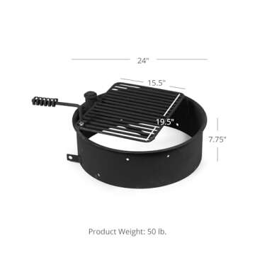 TITAN GREAT OUTDOORS 24-in Steel Fire Ring with 15.5-in. x 19.5-in. Grate, Outdoor Cooking Camping