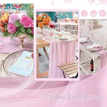 Pink Table Runners for Wedding 27x120 Inches Romantic Sheer Chiffon Fabric for Baby Shower Spring Easter Dining Party Decoration