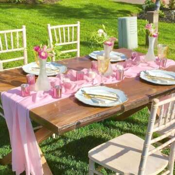 Pink Table Runners for Wedding 27x120 Inches Romantic Sheer Chiffon Fabric for Baby Shower Spring Easter Dining Party Decoration