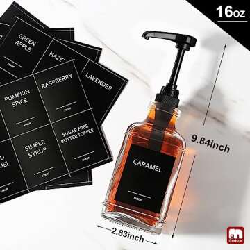 GMISUN Coffee Syrup Dispenser, 16oz Syrup Pump Dispenser for Coffee Bar Accessories, Square Glass Sy...