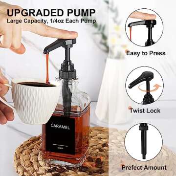 GMISUN Coffee Syrup Dispenser, 16oz Syrup Pump Dispenser for Coffee Bar Accessories, Square Glass Syrup Bottle for Coffee Bar Essentials, Simple Maple Syrup Bottles with 1/4oz Large Capacity Pump
