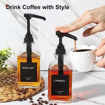 GMISUN Coffee Syrup Dispenser, 16oz Syrup Pump Dispenser for Coffee Bar Accessories, Square Glass Syrup Bottle for Coffee Bar Essentials, Simple Maple Syrup Bottles with 1/4oz Large Capacity Pump