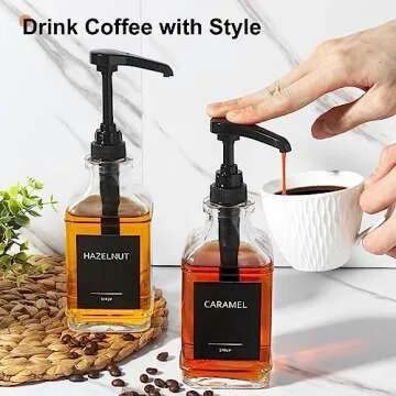 GMISUN Coffee Syrup Dispenser, 16oz Syrup Pump Dispenser for Coffee Bar Accessories, Square Glass Syrup Bottle for Coffee Bar Essentials, Simple Maple Syrup Bottles with 1/4oz Large Capacity Pump
