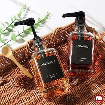 GMISUN Coffee Syrup Dispenser, 16oz Syrup Pump Dispenser for Coffee Bar Accessories, Square Glass Syrup Bottle for Coffee Bar Essentials, Simple Maple Syrup Bottles with 1/4oz Large Capacity Pump