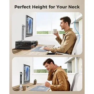 HUANUO Metal Monitor Stand with 2 Tiers and Drawer