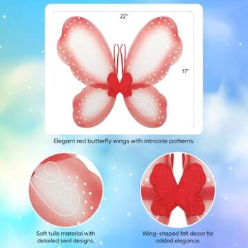 Funcredible Red Butterfly Wings with Chunky Glitter - Butterfly Costume for Adults and Kids - Fairy ...