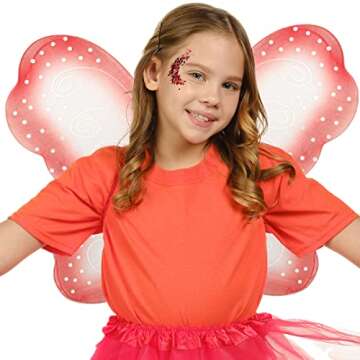 Funcredible Red Butterfly Wings with Chunky Glitter - Butterfly Costume for Adults and Kids - Fairy Wings Costume Accessories Set - Fairy Costume for Woman