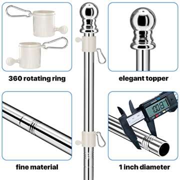 Flag Poles for Outside House, Silver Flag Pole Kit 5ft, Professional Metal Flagpole for Garden Yard, Flagpoles Residential or Commercial, Heavy Duty Flag Pole for American Flag (No Flag Pole Holders)