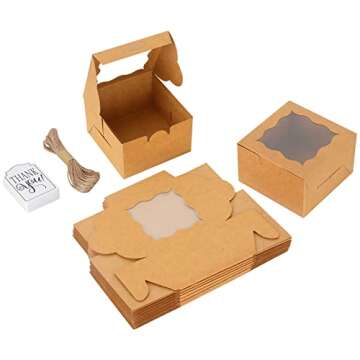 KPOSIYA 60 Pcs Brown Bakery Boxes with Window Individual Cupcake Boxes 4x4x2.5 Inches Cookie Boxes Kraft Paper Brown Gift Box for Pastries, Cookies, Pie, Donuts, Macaroon (60, Brown)