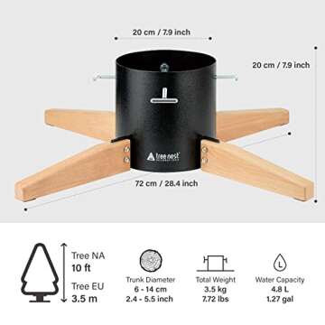 Tree Nest Large Christmas Tree Stand Base for Real Trees Nordic Style Christmas Tree Holder up to 10ft Trees Stable for Xmas Decoration Timber (Black)