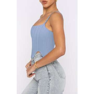 REORIA Women's Summer Sexy Square Neck Adjustable Corset Top Sky Blue XX-Large