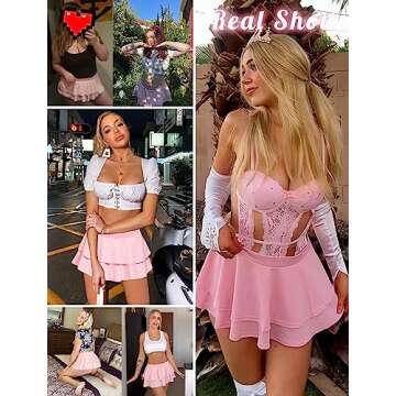Avidlove Women Schoolgirl Pleated Sexy Mini Cosplay Skirt Ruffle Lingerie (Pink,M)