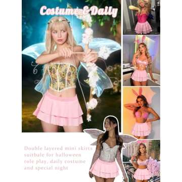 Avidlove Women Schoolgirl Pleated Sexy Mini Cosplay Skirt Ruffle Lingerie (Pink,M)