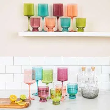 Creative Co-Op Assorted Hand Blown Wine Glasses Set