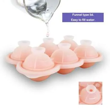 2 Pack Silicone Ice Cube Trays, Pink Rose Ice Cube Mold, Large Sphere Ice Mold with Funnel-type Lid, Makes 6 Rose & 6 Round Ice Balls for Chilling Whiskey Cocktails Drinks