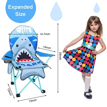 KABOER Kids Outdoor Folding Lawn and Camping Chair with Cup Holder and Carrying Bag, Children's Camping Chairs for Outdoor Beach Travel (Shark)