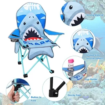 KABOER Kids Outdoor Folding Lawn and Camping Chair with Cup Holder and Carrying Bag, Children's Camping Chairs for Outdoor Beach Travel (Shark)