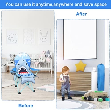 KABOER Kids Outdoor Folding Lawn and Camping Chair with Cup Holder and Carrying Bag, Children's Camping Chairs for Outdoor Beach Travel (Shark)