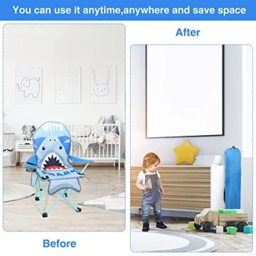 KABOER Kids Outdoor Folding Lawn and Camping Chair with Cup Holder and Carrying Bag, Children's Camping Chairs for Outdoor Beach Travel (Shark)