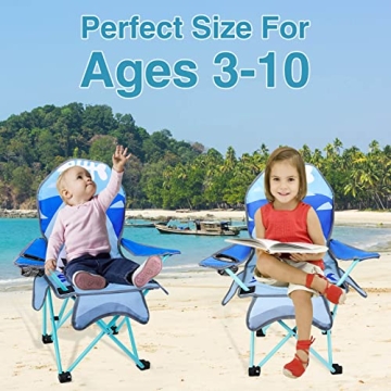 KABOER Kids Outdoor Folding Lawn and Camping Chair with Cup Holder and Carrying Bag, Children's Camping Chairs for Outdoor Beach Travel (Shark)
