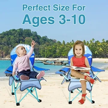 KABOER Kids Outdoor Folding Lawn and Camping Chair with Cup Holder and Carrying Bag, Children's Camping Chairs for Outdoor Beach Travel (Shark)