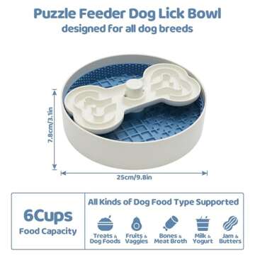 Puzzle Feeder Slow Feeder Dog Bowls for Large Breeds, Detachable Design Dog Lick Bowls with 4 Slow Feeding Modes, Suitable for Dry, Wet, and Raw Food, Stress Relieve and Dishwasher Safe,Blue
