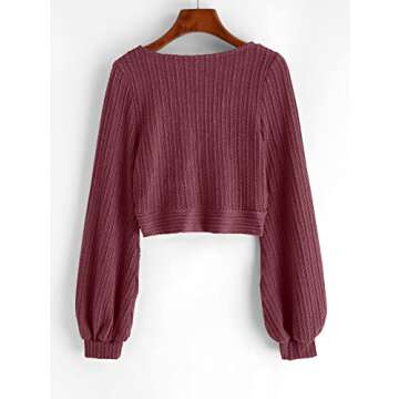 ZAFUL Women's Stylish Ribbed Crop Top with Lantern Sleeves