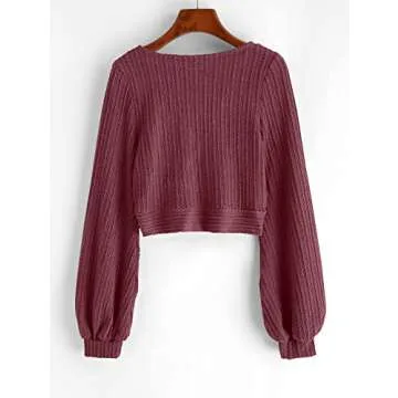 ZAFUL Women's Stylish Ribbed Crop Top with Lantern Sleeves