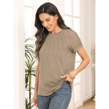 AUTOMET Women’s Lace Short Sleeve T-Shirt for Summer