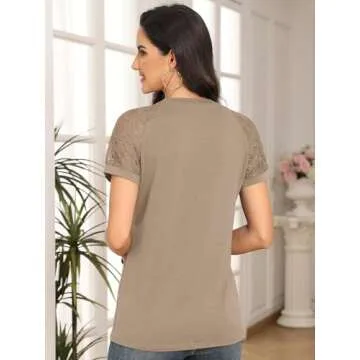 AUTOMET Women’s Lace Short Sleeve T-Shirt for Summer