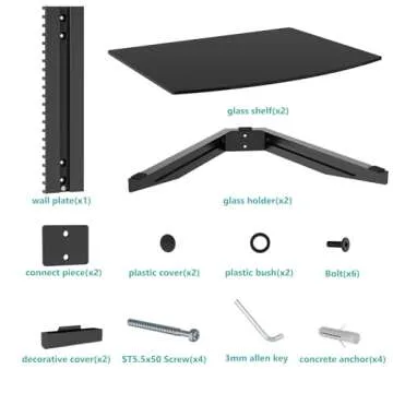 WALI Floating Entertainment Center Shelves, Holds Up to 17.6lbs, TV Shelf with Strengthened Tempered Glasses for DVD Players, Cable Boxes, Games Consoles, TV Accessories (CS202B), 2 Shelf, Black