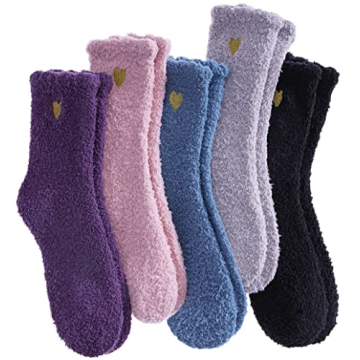 LANLEO 5/6 Pairs Womens Super Soft Fuzzy Plush Warm Winter Home Sleeping Slipper Socks 5 Pairs Heart