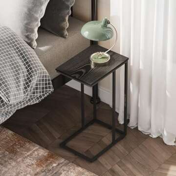 WLIVE Black Side Table, C Table End Table for Bedroom, Home Office, Dorm, Living Room Tables, Black Couch Table, 2-Tier Side Tables