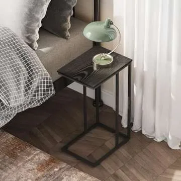 WLIVE Black Side Table, C Table End Table for Bedroom, Home Office, Dorm, Living Room Tables, Black Couch Table, 2-Tier Side Tables