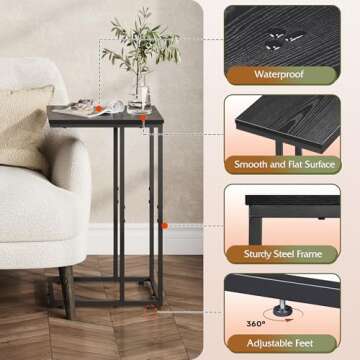 WLIVE Black Side Table, C Table End Table for Bedroom, Home Office, Dorm, Living Room Tables, Black Couch Table, 2-Tier Side Tables