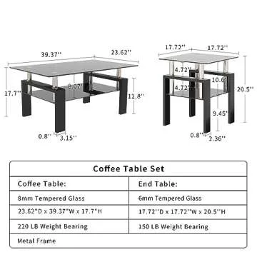 ODUSE-DAILY Black Glass End Tables Living Room Set of 2, Small Glass Table, Black Side Table, Tempered Glass Night Stand Set 2, for Living Room Bedroom (All Black, 2Pcs)