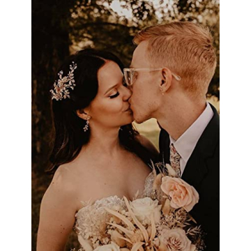 SWEETV Light Rose Gold Bridal Hair Clip with Rhinestones