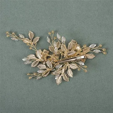 SWEETV Light Rose Gold Bridal Hair Clip with Rhinestones