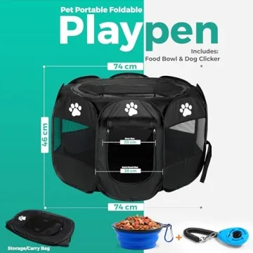 Homerealm Dog Playpen Indoor for Small, Medium and Large Dogs. Portable Dog Pen,Foldable & Pop up Puppy playpen Indoor & Outdoor Travel. Puppy Kennel Comes with Additional Toys and Bag.(Small-Black)