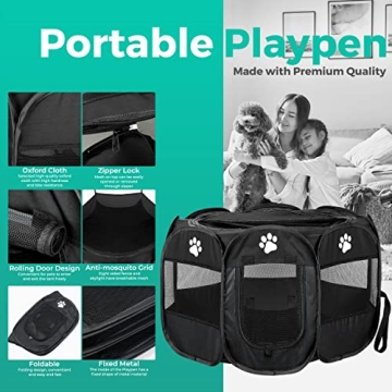 Homerealm Dog Playpen Indoor for Small, Medium and Large Dogs. Portable Dog Pen,Foldable & Pop up Puppy playpen Indoor & Outdoor Travel. Puppy Kennel Comes with Additional Toys and Bag.(Small-Black)