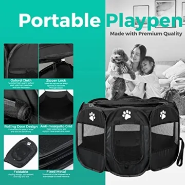 Homerealm Dog Playpen Indoor for Small, Medium and Large Dogs. Portable Dog Pen,Foldable & Pop up Puppy playpen Indoor & Outdoor Travel. Puppy Kennel Comes with Additional Toys and Bag.(Small-Black)