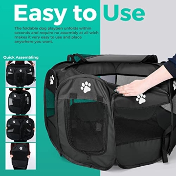 Homerealm Dog Playpen Indoor for Small, Medium and Large Dogs. Portable Dog Pen,Foldable & Pop up Puppy playpen Indoor & Outdoor Travel. Puppy Kennel Comes with Additional Toys and Bag.(Small-Black)