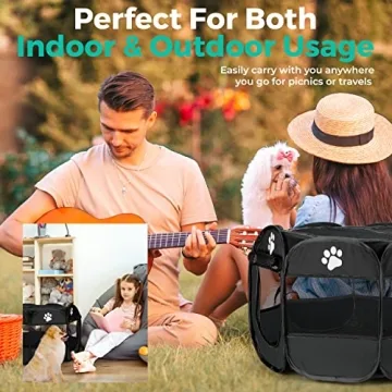 Homerealm Dog Playpen Indoor for Small, Medium and Large Dogs. Portable Dog Pen,Foldable & Pop up Puppy playpen Indoor & Outdoor Travel. Puppy Kennel Comes with Additional Toys and Bag.(Small-Black)