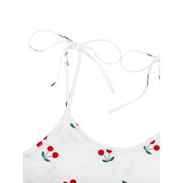 SweatyRocks Women's Summer Strawberry Print Cami Top and Shorts Sleepwear Pajamas Set White Cherry Small
