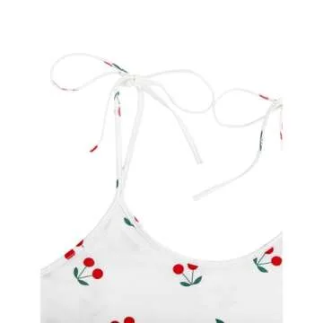 SweatyRocks Women's Summer Strawberry Print Cami Top and Shorts Sleepwear Pajamas Set White Cherry Small