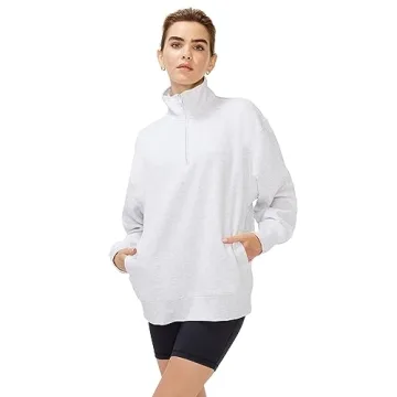 KUT & SO Oversized Quarter Zip Sweatshirt - Cozy Fleece Pullover Top for Women in Heather Gray