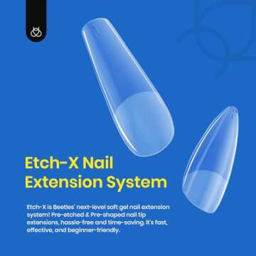 Beetles 12 Sizes Gel Nail Tips Etch Nail Tips 504Pcs Pre Filed Half Matte Medium Almond Full Cover N...