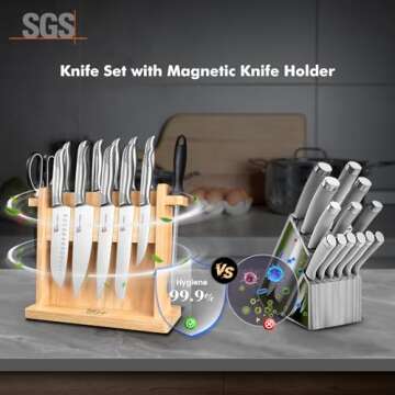 SYOKAMI Kitchen Knife Set, Japanese Style Knife Set with Magnetic Block Holder, High Carbon Stainles...